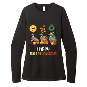 Duck Halloween And Merry Christmas Happy Hallothanksmas Gift Womens CVC Long Sleeve Shirt