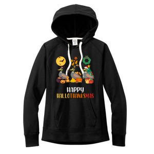 Duck Halloween And Merry Christmas Happy Hallothanksmas Gift Women's Fleece Hoodie