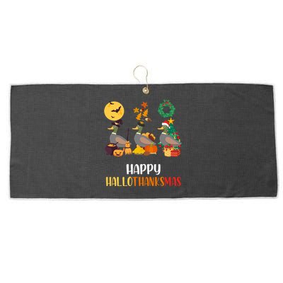 Duck Halloween And Merry Christmas Happy Hallothanksmas Gift Large Microfiber Waffle Golf Towel