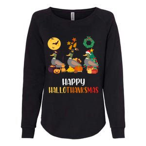 Duck Halloween And Merry Christmas Happy Hallothanksmas Gift Womens California Wash Sweatshirt