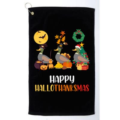 Duck Halloween And Merry Christmas Happy Hallothanksmas Gift Platinum Collection Golf Towel