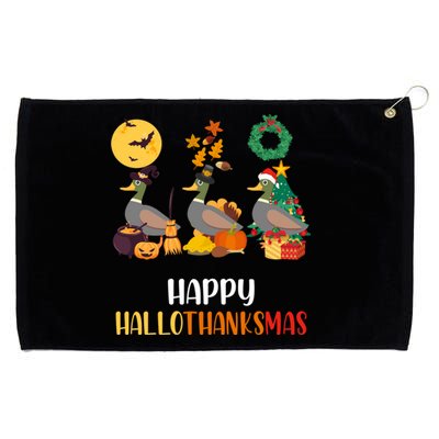 Duck Halloween And Merry Christmas Happy Hallothanksmas Gift Grommeted Golf Towel