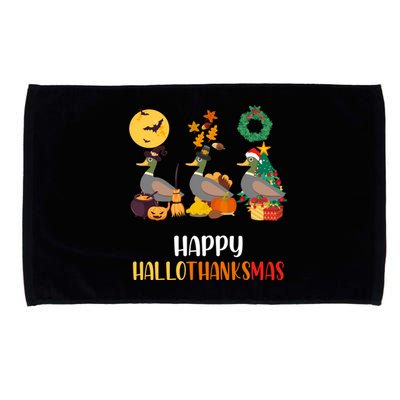 Duck Halloween And Merry Christmas Happy Hallothanksmas Gift Microfiber Hand Towel