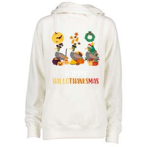 Duck Halloween And Merry Christmas Happy Hallothanksmas Gift Womens Funnel Neck Pullover Hood