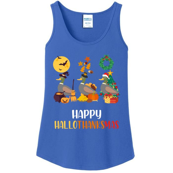 Duck Halloween And Merry Christmas Happy Hallothanksmas Gift Ladies Essential Tank