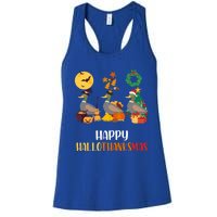 Duck Halloween And Merry Christmas Happy Hallothanksmas Gift Women's Racerback Tank