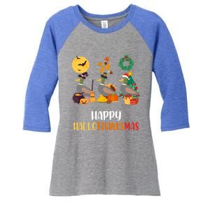 Duck Halloween And Merry Christmas Happy Hallothanksmas Gift Women's Tri-Blend 3/4-Sleeve Raglan Shirt