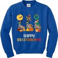 Duck Halloween And Merry Christmas Happy Hallothanksmas Gift Kids Sweatshirt