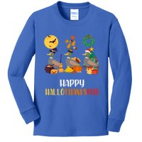 Duck Halloween And Merry Christmas Happy Hallothanksmas Gift Kids Long Sleeve Shirt