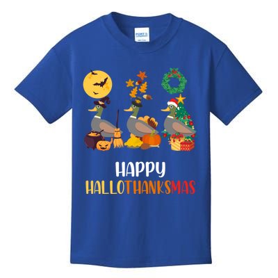 Duck Halloween And Merry Christmas Happy Hallothanksmas Gift Kids T-Shirt