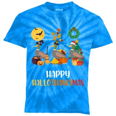 Duck Halloween And Merry Christmas Happy Hallothanksmas Gift Kids Tie-Dye T-Shirt