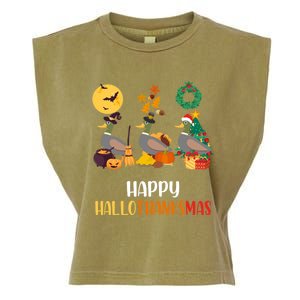 Duck Halloween And Merry Christmas Happy Hallothanksmas Gift Garment-Dyed Women's Muscle Tee