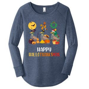 Duck Halloween And Merry Christmas Happy Hallothanksmas Gift Women's Perfect Tri Tunic Long Sleeve Shirt