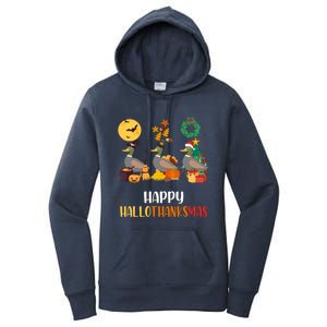 Duck Halloween And Merry Christmas Happy Hallothanksmas Gift Women's Pullover Hoodie