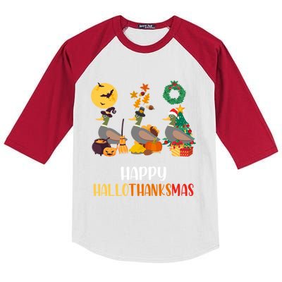 Duck Halloween And Merry Christmas Happy Hallothanksmas Gift Kids Colorblock Raglan Jersey