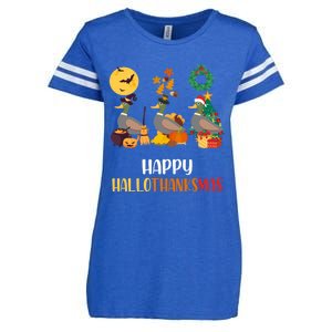 Duck Halloween And Merry Christmas Happy Hallothanksmas Gift Enza Ladies Jersey Football T-Shirt