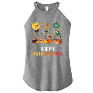 Duck Halloween And Merry Christmas Happy Hallothanksmas Gift Women's Perfect Tri Rocker Tank