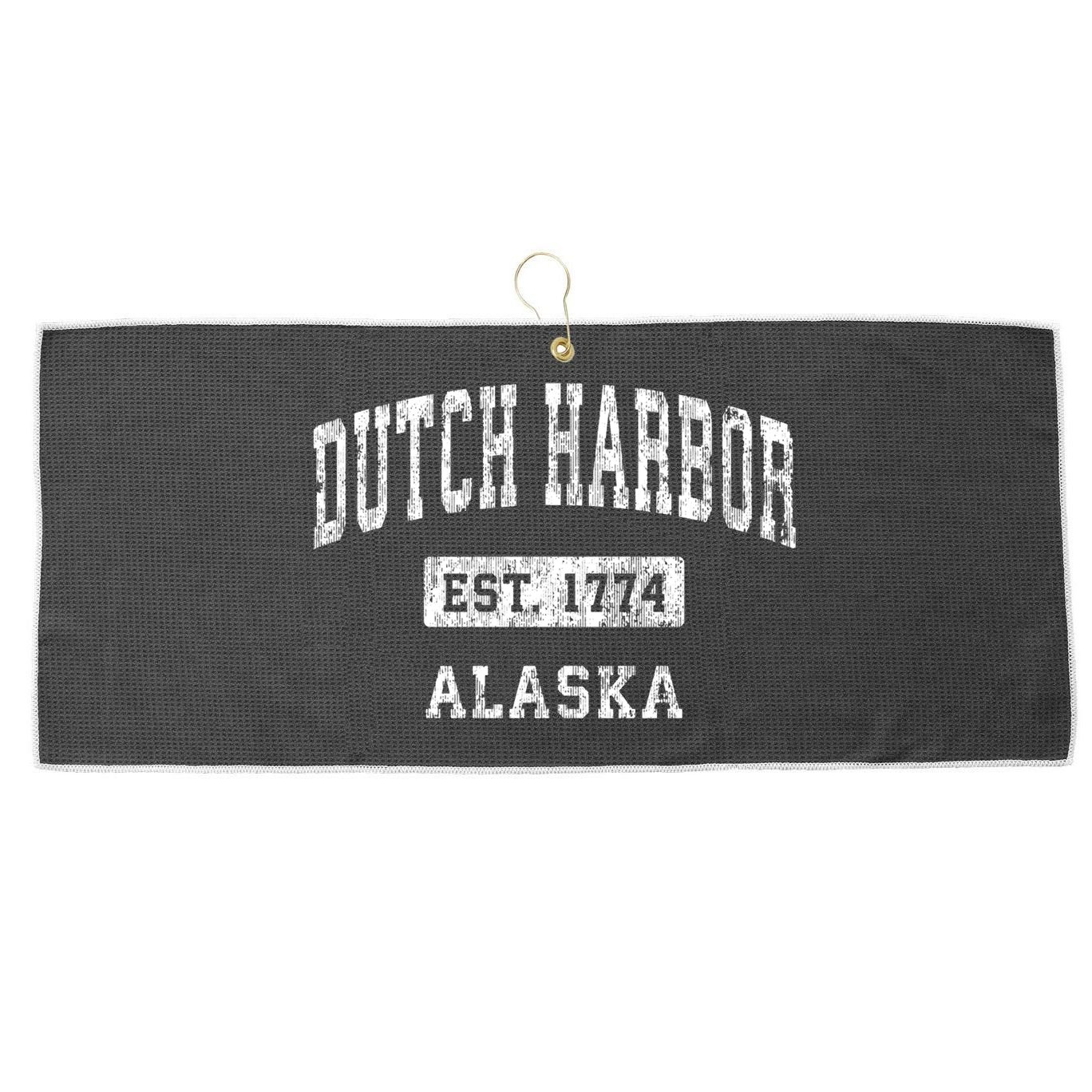 Dutch Harbor Alaska Ak Vintage Established Sports Large Microfiber Waffle Golf Towel