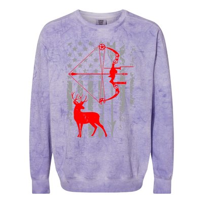 Deer Hunting American Flag Bow Hunting Patriotic Hunters Gift Colorblast Crewneck Sweatshirt