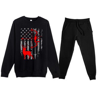 Deer Hunting American Flag Bow Hunting Patriotic Hunters Gift Premium Crewneck Sweatsuit Set