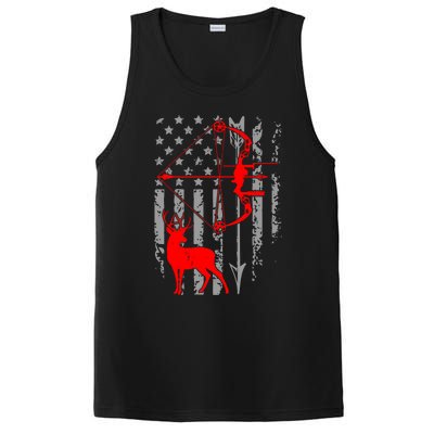 Deer Hunting American Flag Bow Hunting Patriotic Hunters Gift PosiCharge Competitor Tank