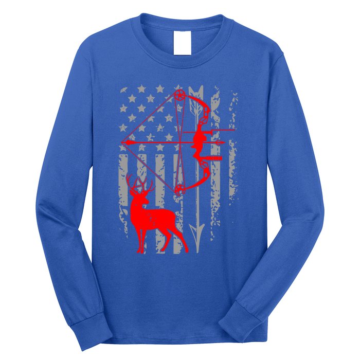 Deer Hunting American Flag Bow Hunting Patriotic Hunters Gift Long Sleeve Shirt