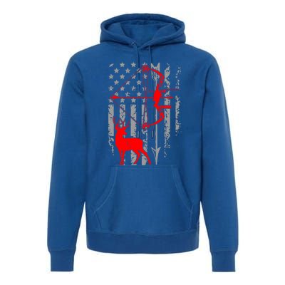 Deer Hunting American Flag Bow Hunting Patriotic Hunters Gift Premium Hoodie