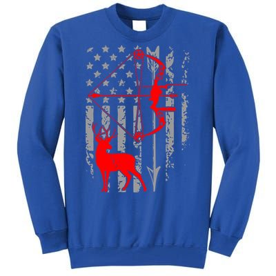 Deer Hunting American Flag Bow Hunting Patriotic Hunters Gift Tall Sweatshirt