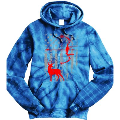 Deer Hunting American Flag Bow Hunting Patriotic Hunters Gift Tie Dye Hoodie