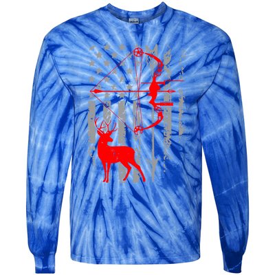 Deer Hunting American Flag Bow Hunting Patriotic Hunters Gift Tie-Dye Long Sleeve Shirt