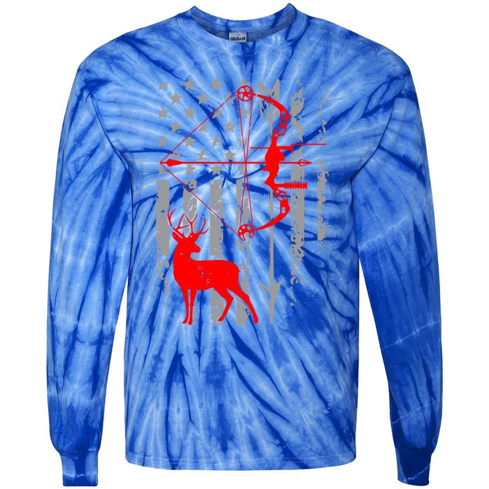 Deer Hunting American Flag Bow Hunting Patriotic Hunters Gift Tie-Dye Long Sleeve Shirt