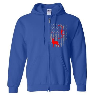 Deer Hunting American Flag Bow Hunting Patriotic Hunters Gift Full Zip Hoodie