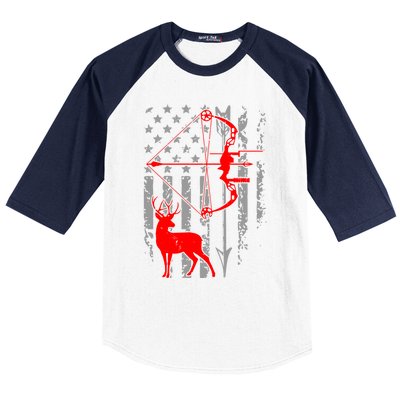 Deer Hunting American Flag Bow Hunting Patriotic Hunters Gift Baseball Sleeve Shirt