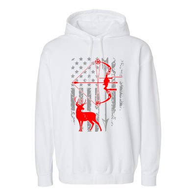 Deer Hunting American Flag Bow Hunting Patriotic Hunters Gift Garment-Dyed Fleece Hoodie