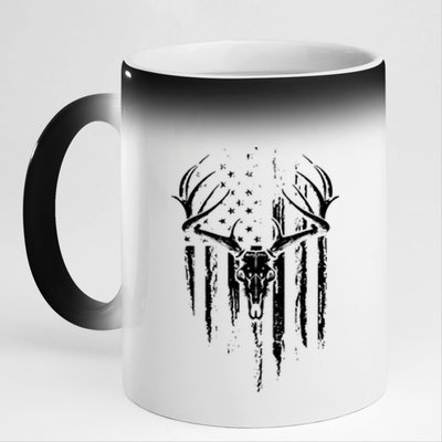 Deer Hunting American Flag Bowhunting Whitetail Bow Hunter 11oz Black Color Changing Mug