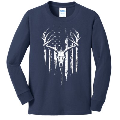 Deer Hunting American Flag Bowhunting Whitetail Bow Hunter Kids Long Sleeve Shirt