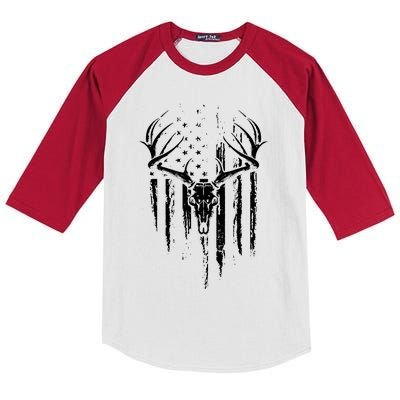 Deer Hunting American Flag Bowhunting Whitetail Bow Hunter Kids Colorblock Raglan Jersey