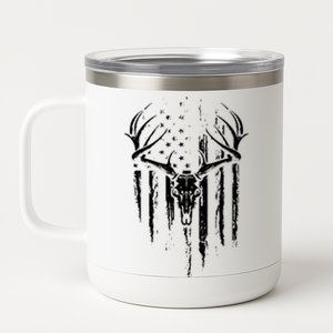 Deer Hunting American Flag Bowhunting Whitetail Bow Hunter 12 oz Stainless Steel Tumbler Cup