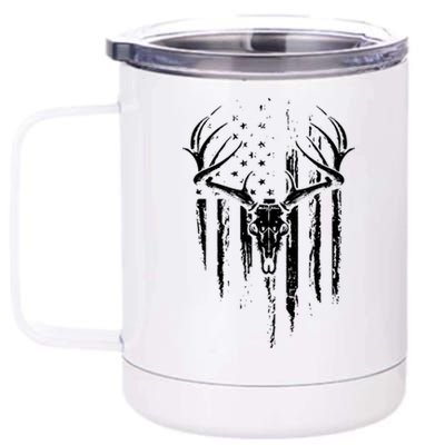 Deer Hunting American Flag Bowhunting Whitetail Bow Hunter 12 oz Stainless Steel Tumbler Cup