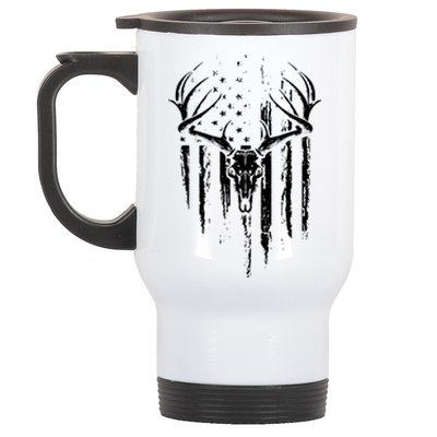 Deer Hunting American Flag Bowhunting Whitetail Bow Hunter Stainless Steel Travel Mug