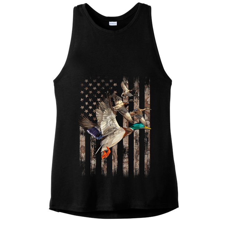 Duck Hunter American Flag Waterfowl Hunting Camouflage Ladies PosiCharge Tri-Blend Wicking Tank