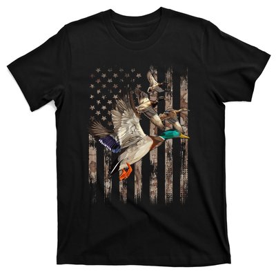 Duck Hunter American Flag Waterfowl Hunting Camouflage T-Shirt