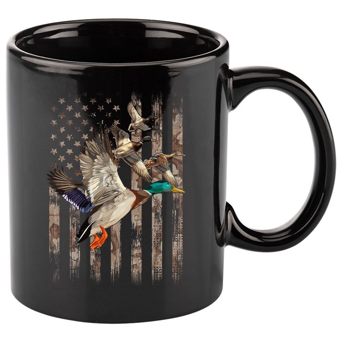 Duck Hunter American Flag Waterfowl Hunting Camouflage 11oz C Handle Ceramic Mug