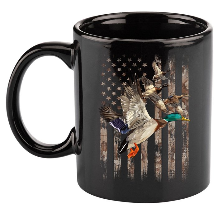 Duck Hunter American Flag Waterfowl Hunting Camouflage 11oz C Handle Ceramic Mug