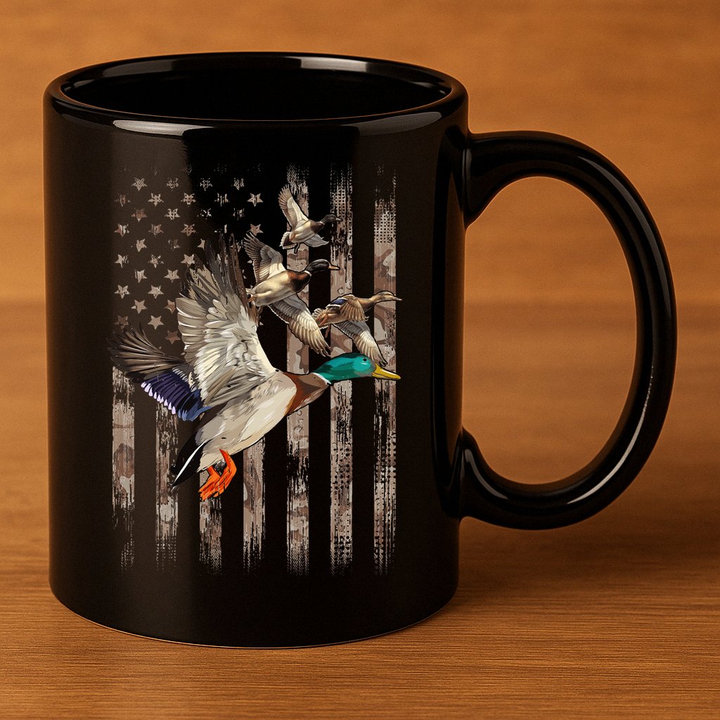 Duck Hunter American Flag Waterfowl Hunting Camouflage 11oz C Handle Ceramic Mug