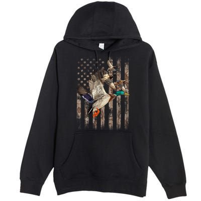 Duck Hunter American Flag Waterfowl Hunting Camouflage Premium Pullover Hoodie
