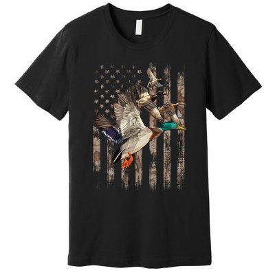 Duck Hunter American Flag Waterfowl Hunting Camouflage Premium T-Shirt