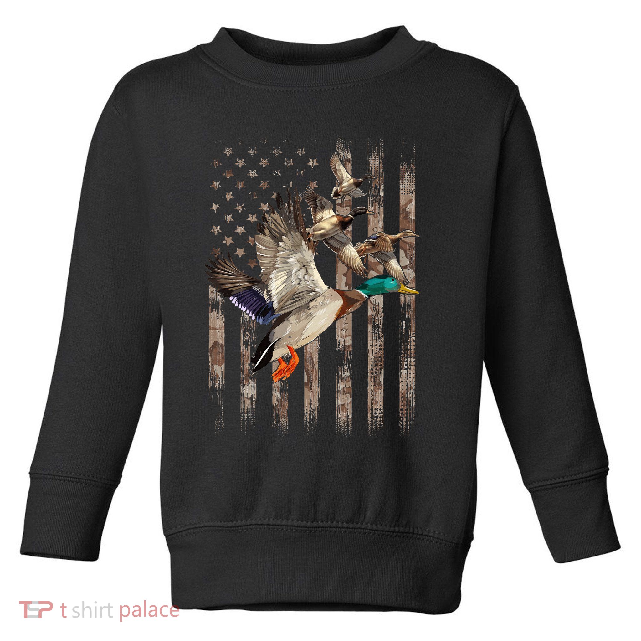 Duck Hunter American Flag Waterfowl Hunting Camouflage Toddler Sweatshirt