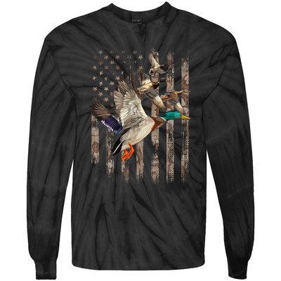 Duck Hunter American Flag Waterfowl Hunting Camouflage Tie-Dye Long Sleeve Shirt