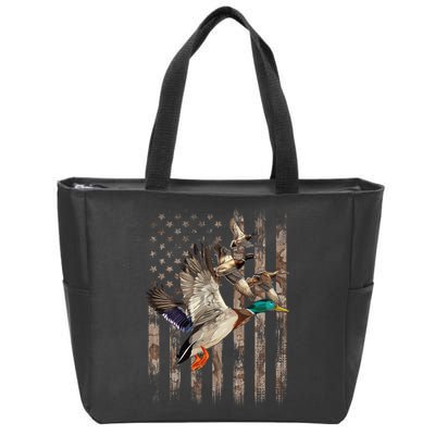 Duck Hunter American Flag Waterfowl Hunting Camouflage Zip Tote Bag